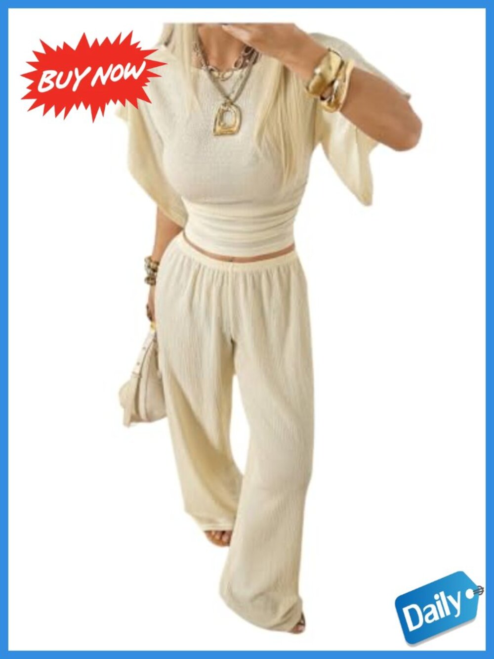2 Piece Lounge Set Crop Top Pull On Pants Travel Comfy Casual Outfit